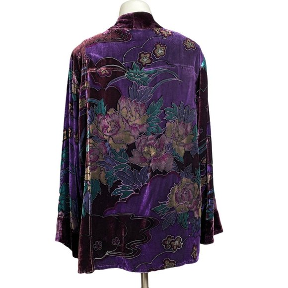 Vintage Chico's Design Silk Velvet Purple Floral W - Picture 4 of 9
